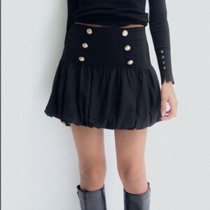 Zara Black Mini balloon Skirt with Gold Button Accents